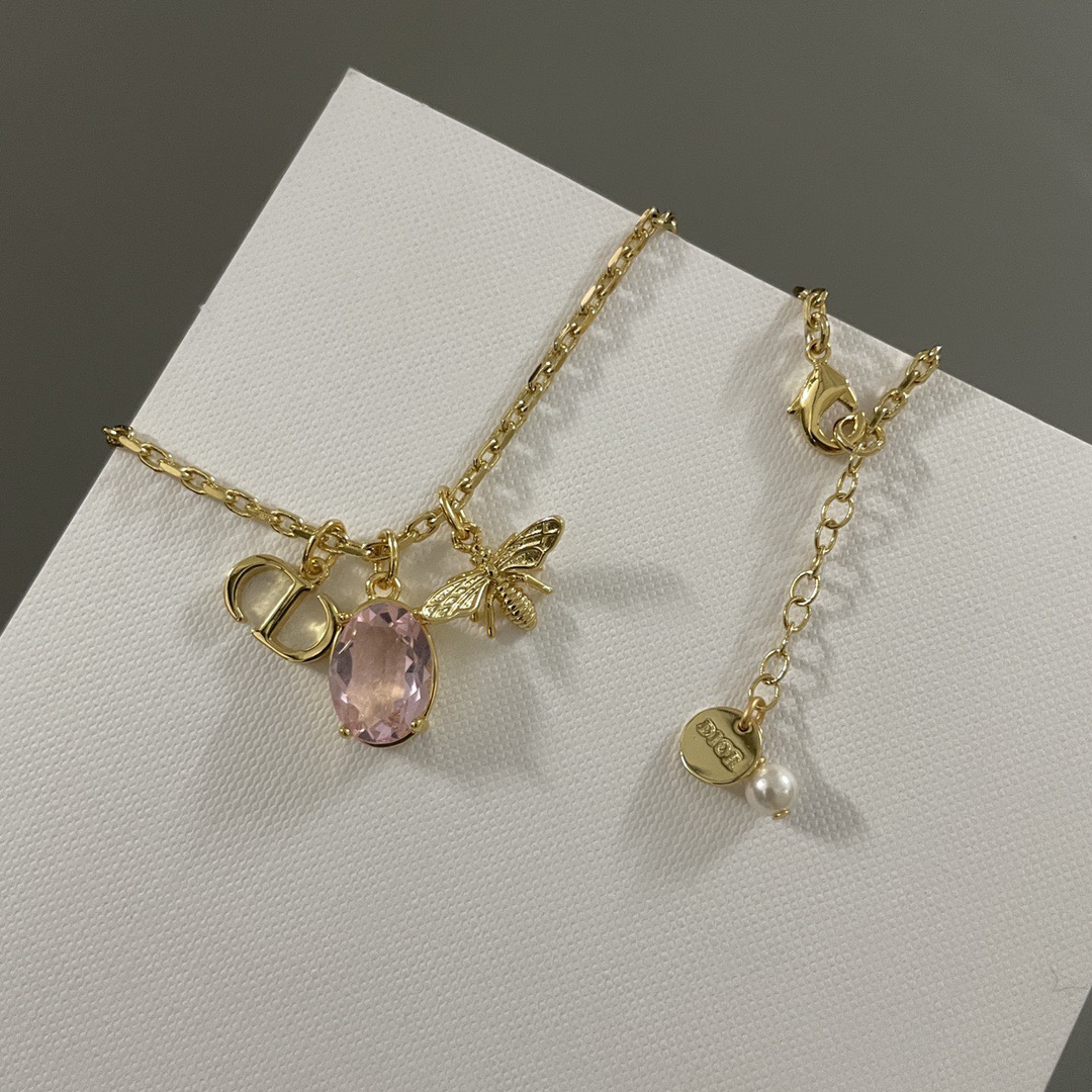 Dior Luxury Necklace Elegant Necklaces Designer Bee Pink Diamond CD Necklace Women Top Quality Pendant Fashion Jewellery Designer For Women Gifts For Her Valentines Day Christmas Birthday Gift