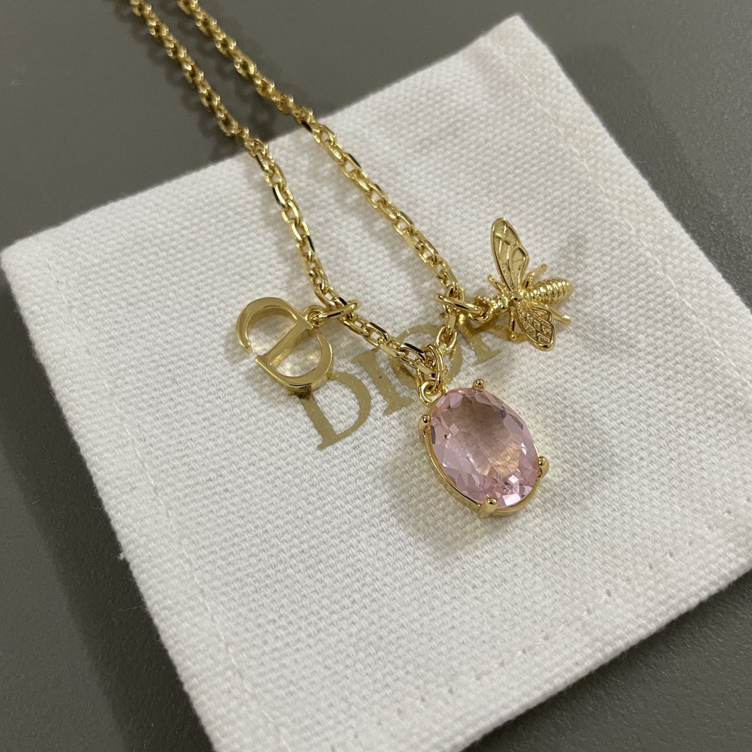 Dior Luxury Necklace Elegant Necklaces Designer Bee Pink Diamond CD Necklace Women Top Quality Pendant Fashion Jewellery Designer For Women Gifts For Her Valentines Day Christmas Birthday Gift