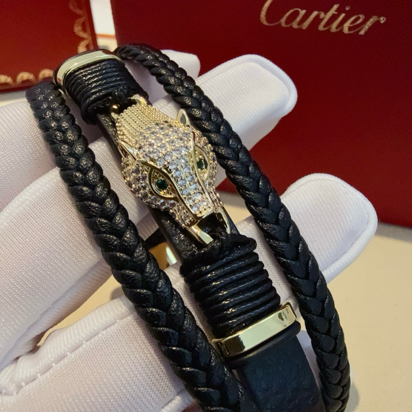 Cartier Designer Leopard Head Diamond studded Leather Rope Bracelet High Quality Bracelet Fashionable Luxury Jewelry For Women's Men Classic Luxury Wedding Party Accessories Valentines Day Christmas Birthday Gift