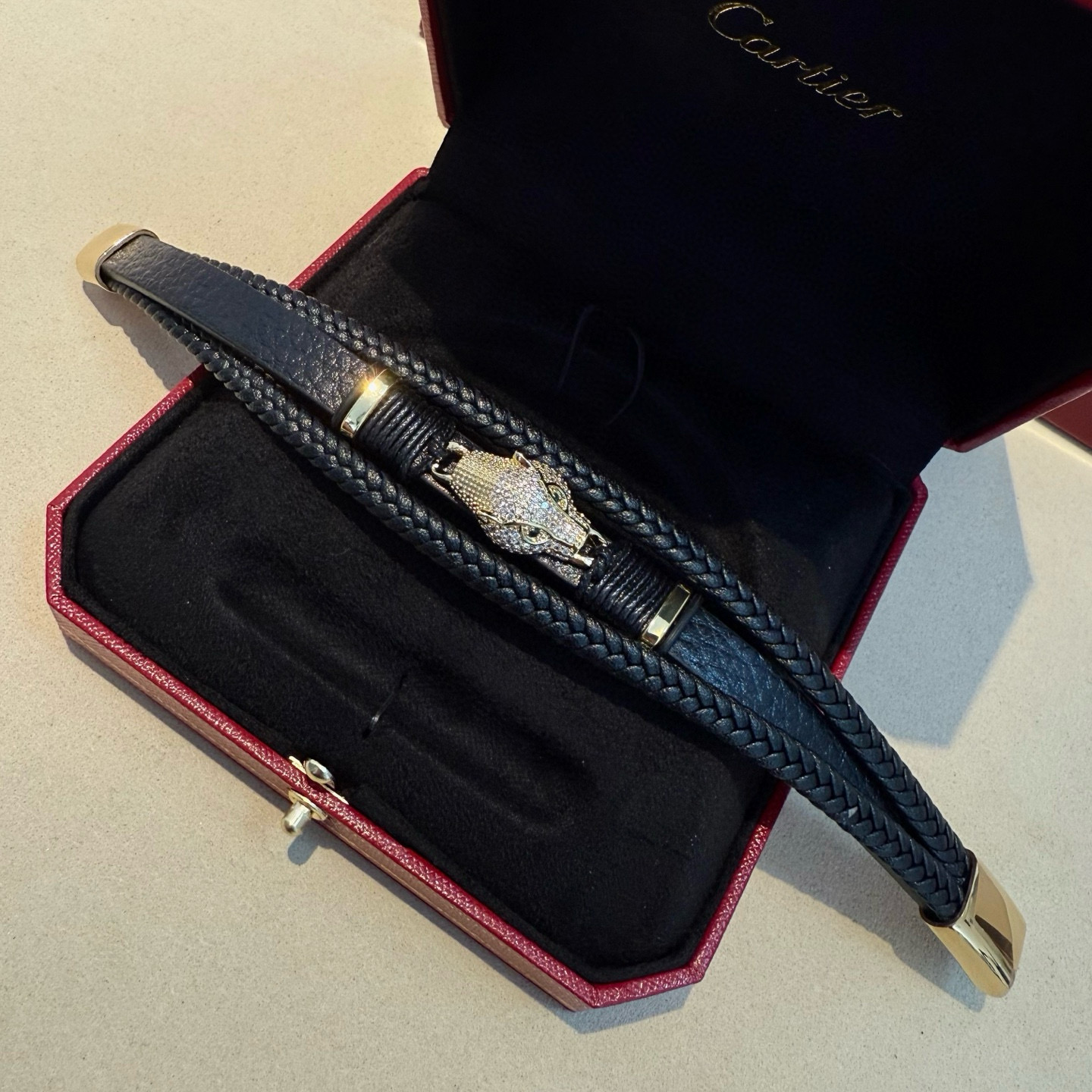 Cartier Designer Leopard Head Diamond studded Leather Rope Bracelet High Quality Bracelet Fashionable Luxury Jewelry For Women's Men Classic Luxury Wedding Party Accessories Valentines Day Christmas Birthday Gift