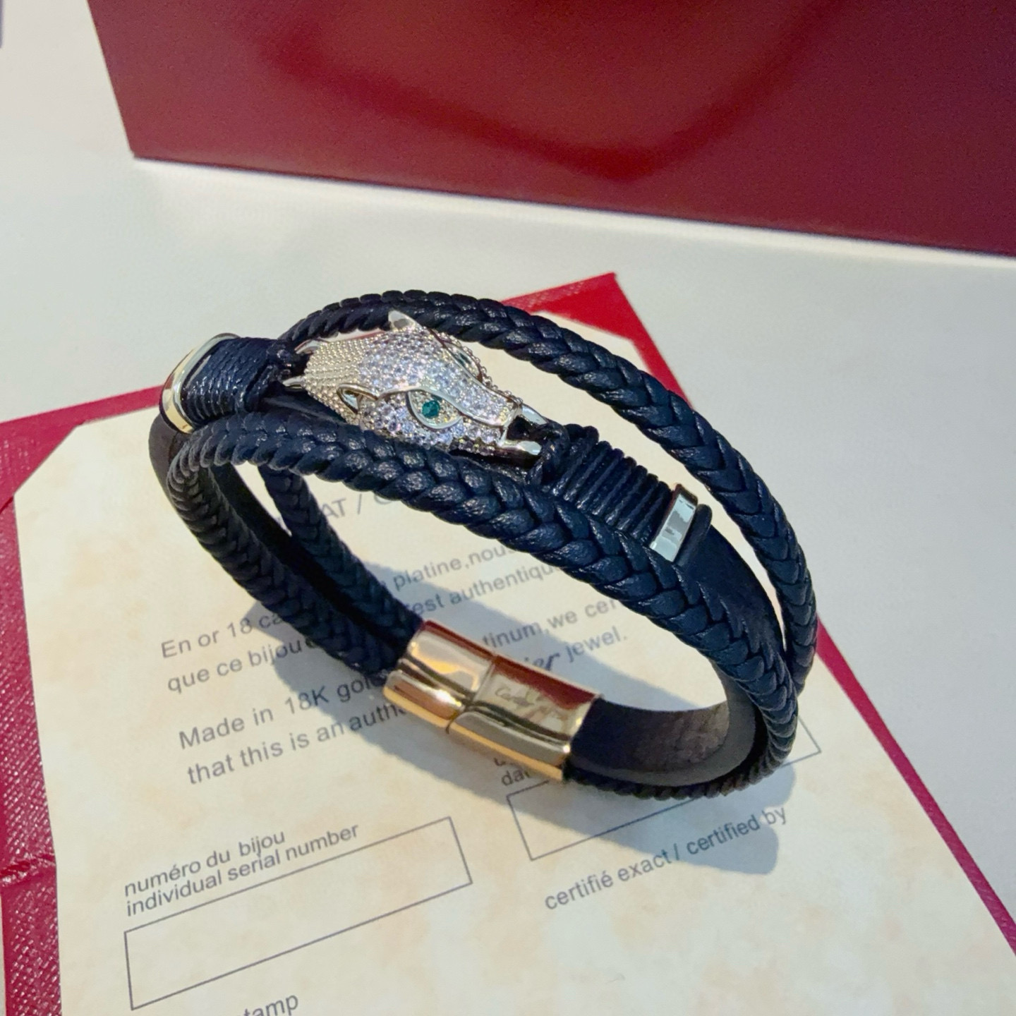 Cartier Designer Leopard Head Diamond studded Leather Rope Bracelet High Quality Bracelet Fashionable Luxury Jewelry For Women's Men Classic Luxury Wedding Party Accessories Valentines Day Christmas Birthday Gift