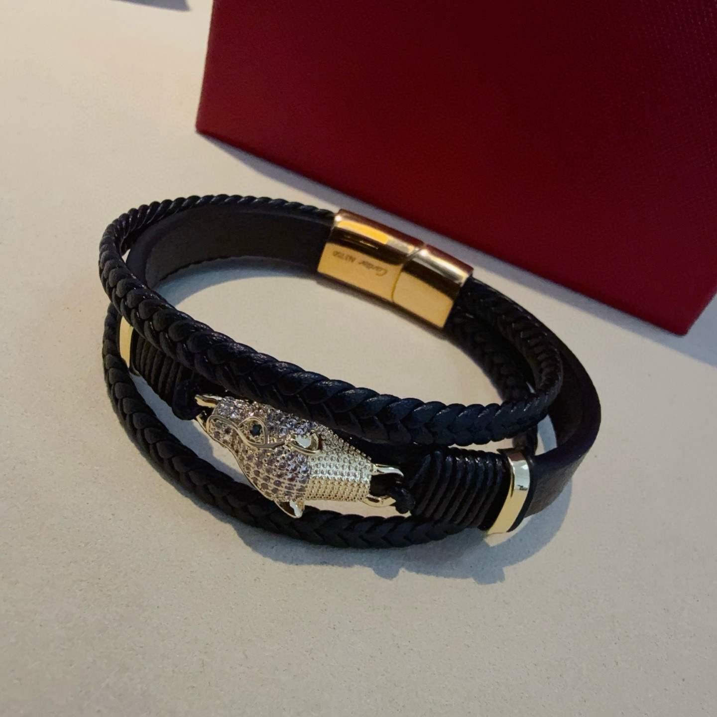 Cartier Designer Leopard Head Diamond studded Leather Rope Bracelet High Quality Bracelet Fashionable Luxury Jewelry For Women's Men Classic Luxury Wedding Party Accessories Valentines Day Christmas Birthday Gift