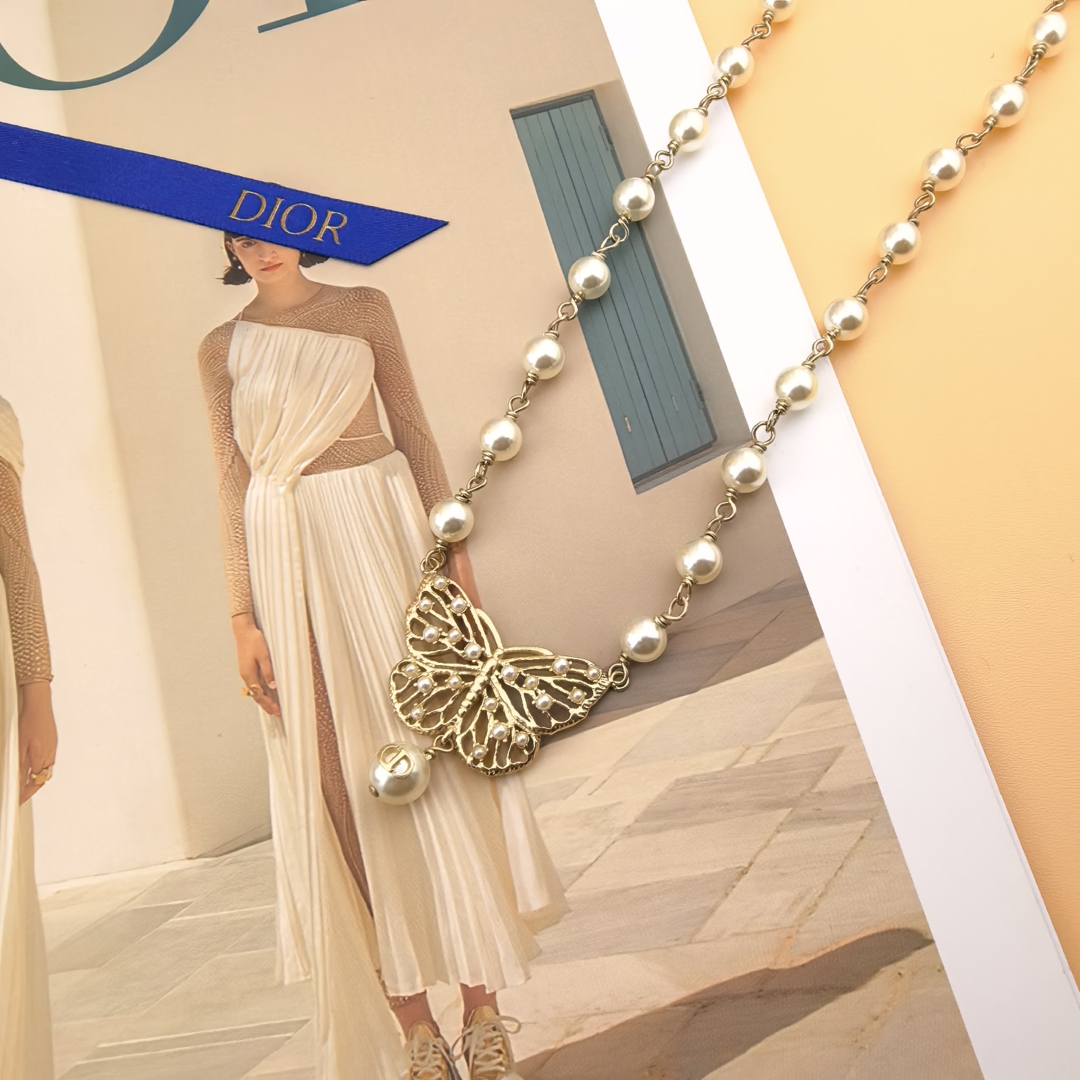 Dior Luxury Pearl Necklace Pearl Elegant Necklaces Designer Necklace Women Top Quality Butterfly Pendant Fashion Jewellery Designer For Women Gifts For Her Valentines Day Christmas Birthday Gift