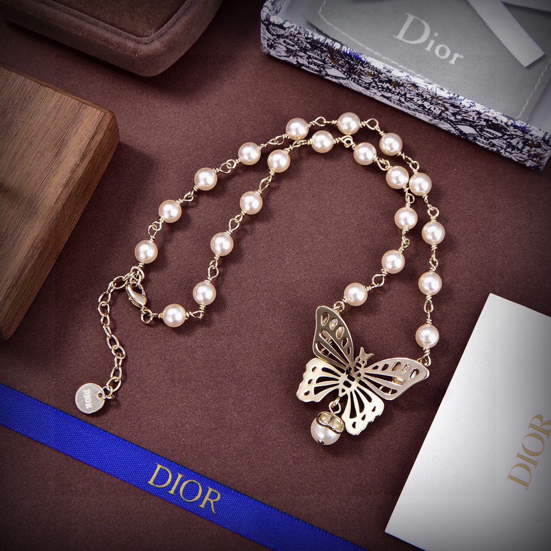 Dior Luxury Pearl Necklace Pearl Elegant Necklaces Designer Necklace Women Top Quality Butterfly Pendant Fashion Jewellery Designer For Women Gifts For Her Valentines Day Christmas Birthday Gift