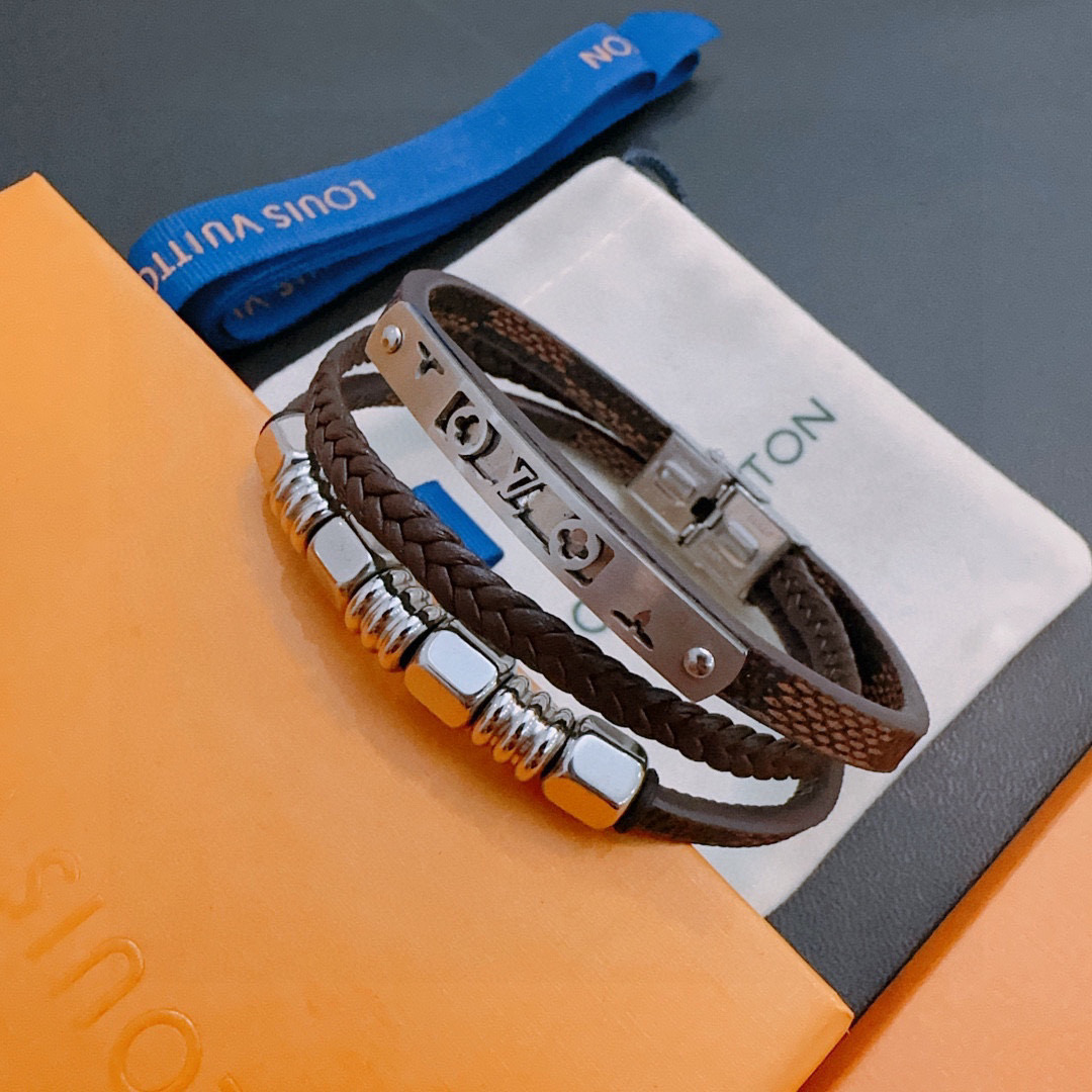 LV Designer Cowhide Hand Rope Chain Bracelet High Quality Bracelet Fashionable Luxury Jewelry For Women's Men Classic Luxury Wedding Party Accessories Valentines Day Christmas Birthday Gift