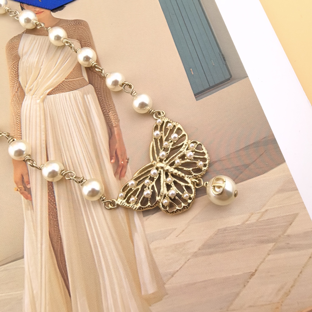 Dior Luxury Pearl Necklace Pearl Elegant Necklaces Designer Necklace Women Top Quality Butterfly Pendant Fashion Jewellery Designer For Women Gifts For Her Valentines Day Christmas Birthday Gift