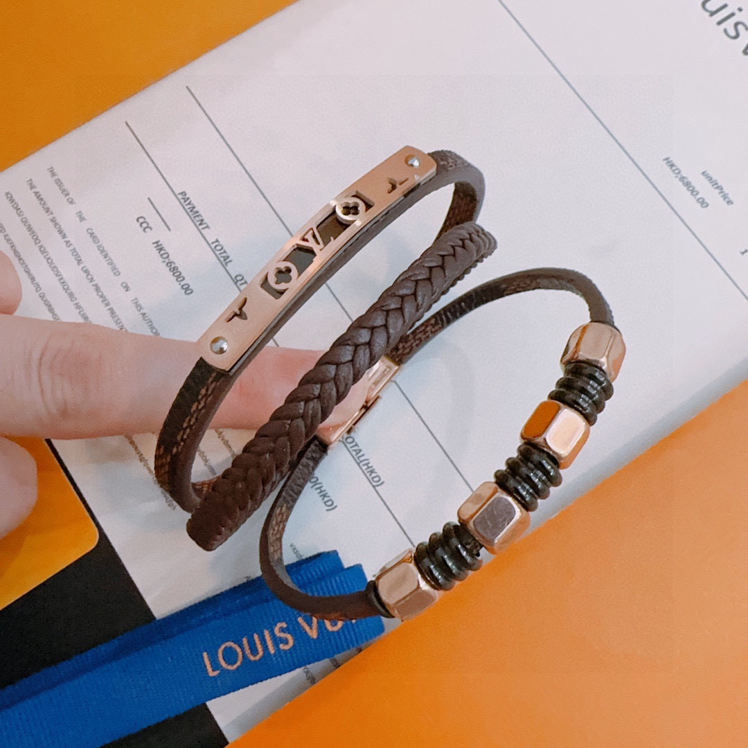 LV Designer Cowhide Hand Rope Chain Bracelet High Quality Bracelet Fashionable Luxury Jewelry For Women's Men Classic Luxury Wedding Party Accessories Valentines Day Christmas Birthday Gift