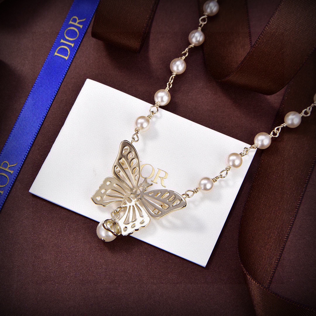 Dior Luxury Pearl Necklace Pearl Elegant Necklaces Designer Necklace Women Top Quality Butterfly Pendant Fashion Jewellery Designer For Women Gifts For Her Valentines Day Christmas Birthday Gift