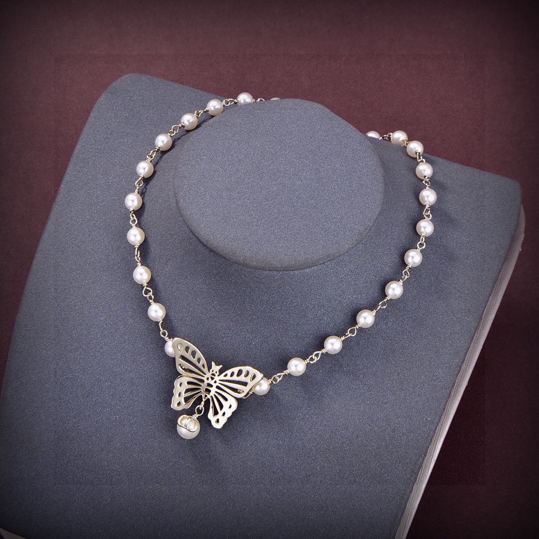 Dior Luxury Pearl Necklace Pearl Elegant Necklaces Designer Necklace Women Top Quality Butterfly Pendant Fashion Jewellery Designer For Women Gifts For Her Valentines Day Christmas Birthday Gift