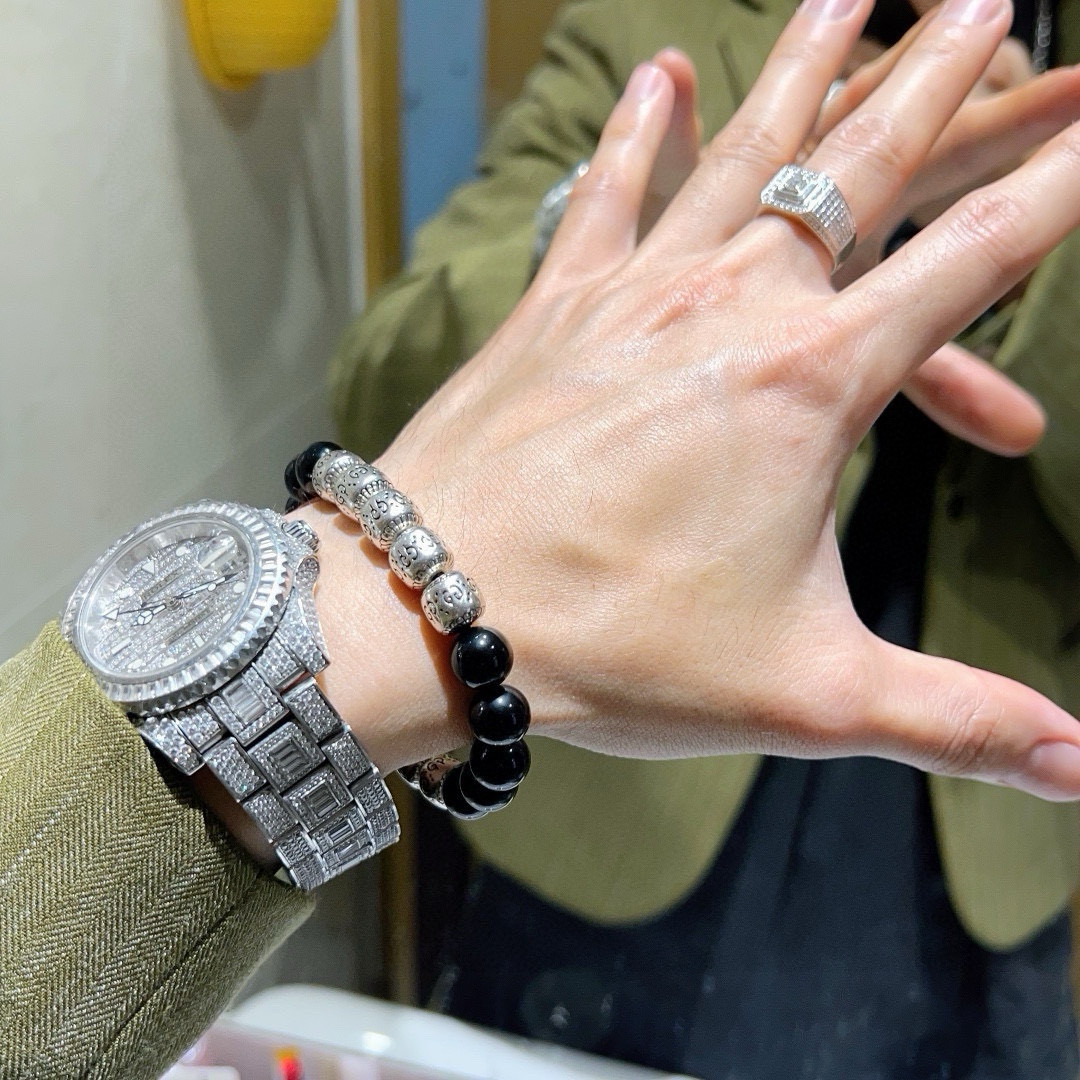 Gucci Designer Black Onyx Chain Bracelet High Quality Bracelet Fashionable Luxury Jewelry For Women's Men Classic Luxury Wedding Party Accessories Valentines Day Christmas Birthday Gift