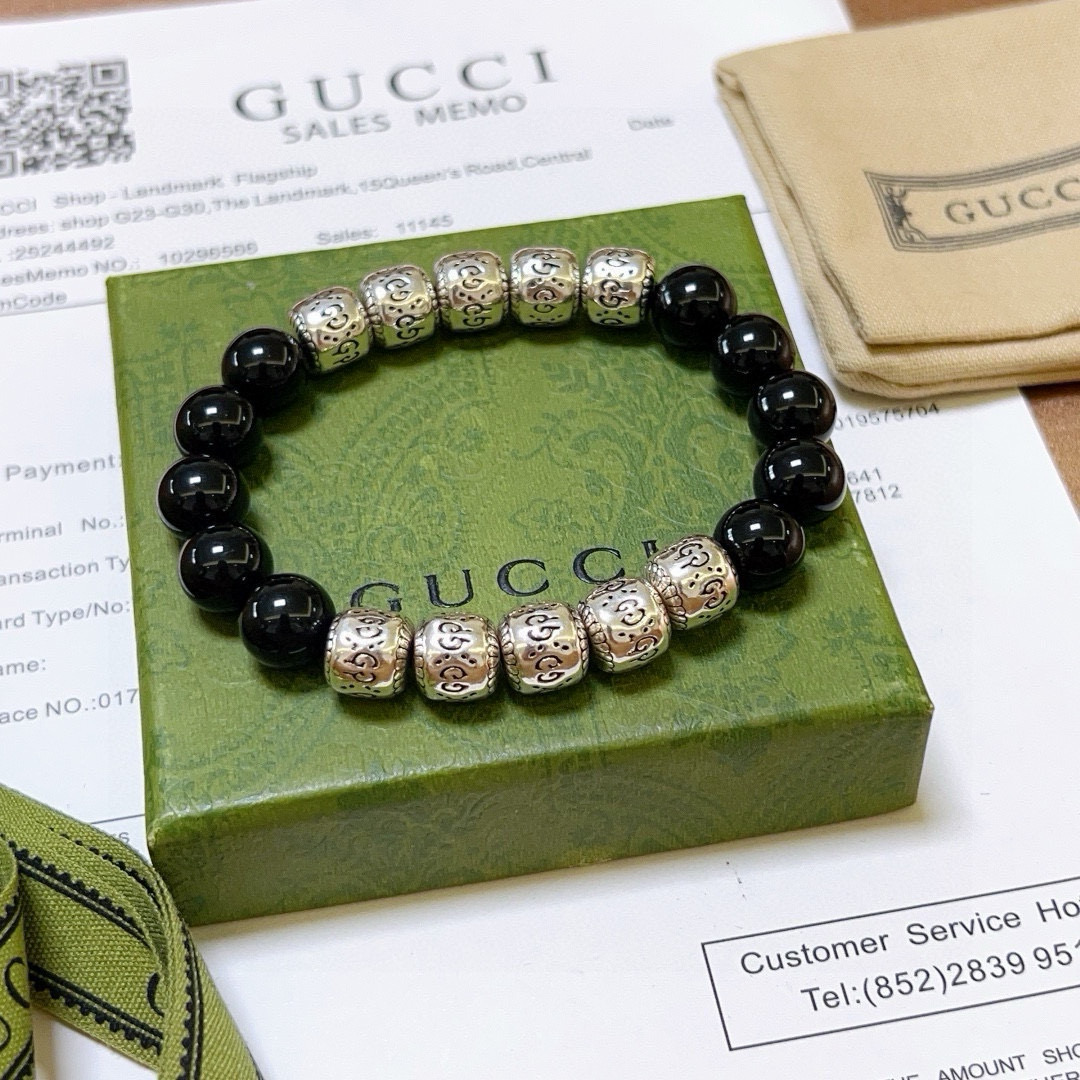 Gucci Designer Black Onyx Chain Bracelet High Quality Bracelet Fashionable Luxury Jewelry For Women's Men Classic Luxury Wedding Party Accessories Valentines Day Christmas Birthday Gift