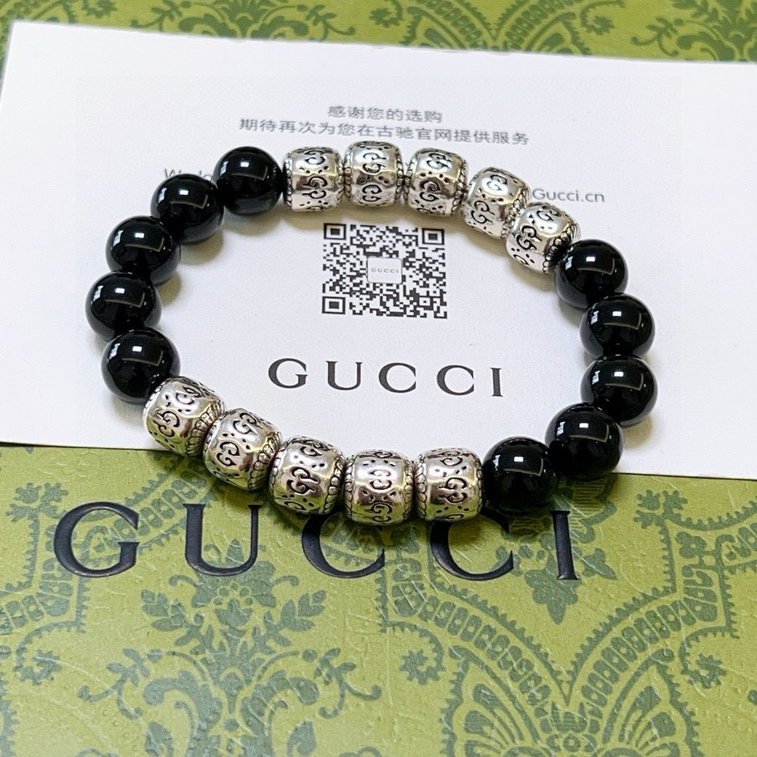 Gucci Designer Black Onyx Chain Bracelet High Quality Bracelet Fashionable Luxury Jewelry For Women's Men Classic Luxury Wedding Party Accessories Valentines Day Christmas Birthday Gift