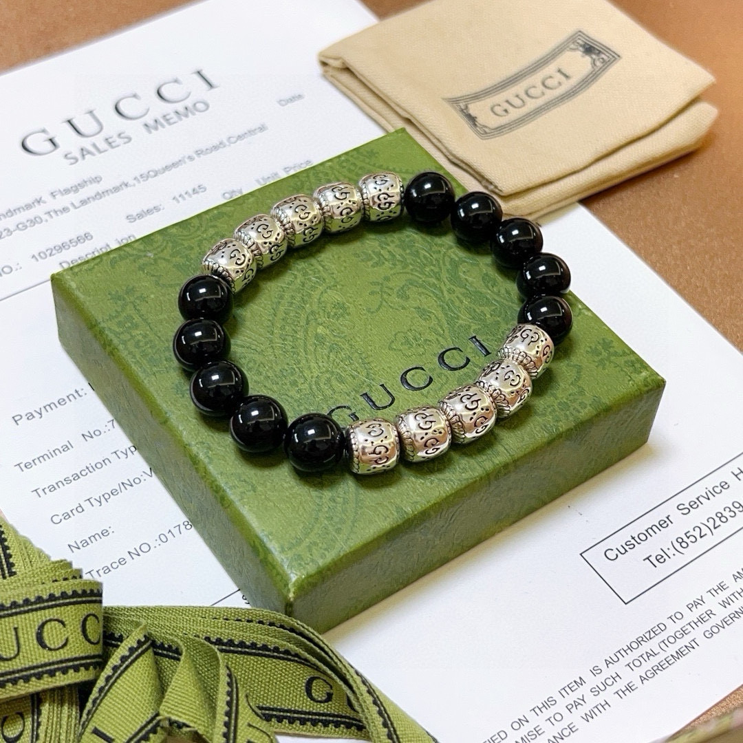 Gucci Designer Black Onyx Chain Bracelet High Quality Bracelet Fashionable Luxury Jewelry For Women's Men Classic Luxury Wedding Party Accessories Valentines Day Christmas Birthday Gift