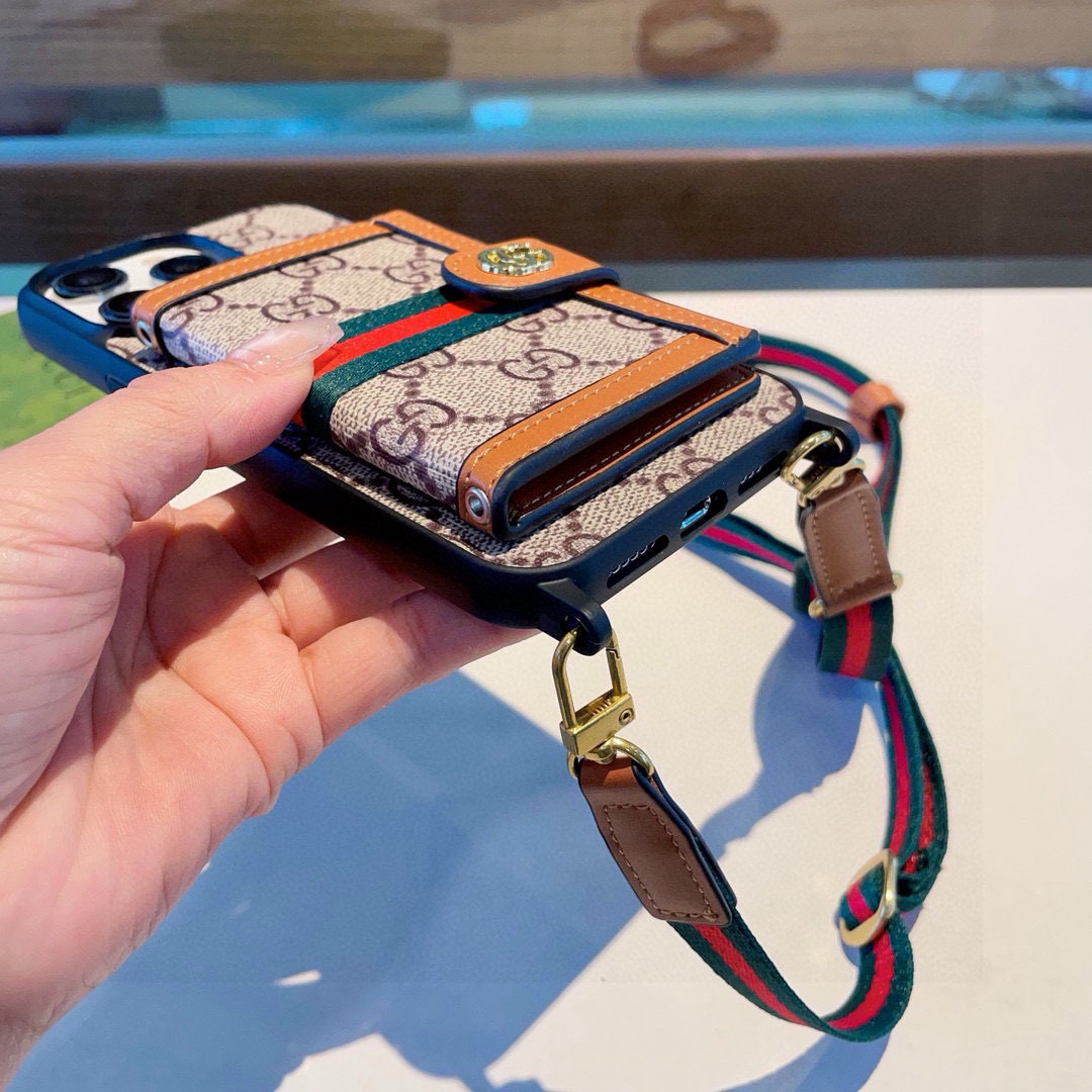 Gucci Designers Phone Case Card Bag Phone Case 2-In-1 Hanging Hole Can Be Paired With Shoulder Strap For Crossbody Back Cover Designer Case Luxury Mobile Shel For Iphone:13 14 15 16 17 Iphone 13 14 15 16 17 Pro Iphone 13 14 15 16 17 Pro Max