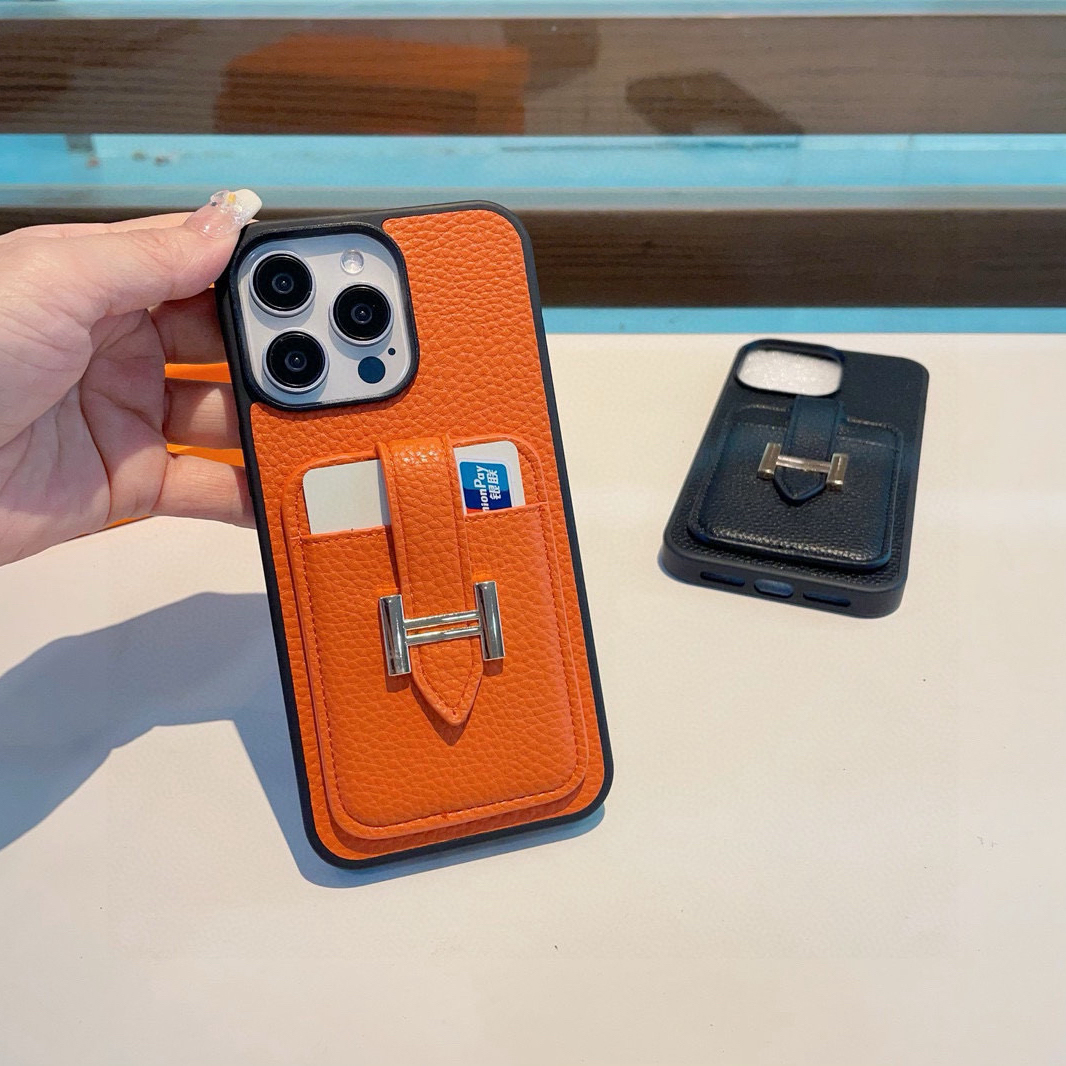 Hermes Designers Phone Case Lychee Patterned Leather Card Holder Phone Case Back Cover Designer Case Luxury Mobile Shel For Iphone:13 14 15 16 17 Iphone 13 14 15 16 17 Pro Iphone 13 14 15 16 17 Pro Max