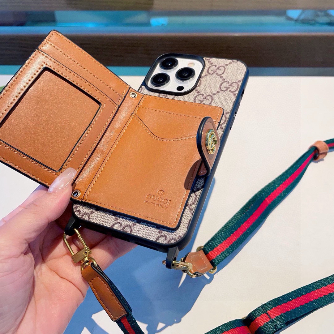 Gucci Designers Phone Case Card Bag Phone Case 2-In-1 Hanging Hole Can Be Paired With Shoulder Strap For Crossbody Back Cover Designer Case Luxury Mobile Shel For Iphone:13 14 15 16 17 Iphone 13 14 15 16 17 Pro Iphone 13 14 15 16 17 Pro Max
