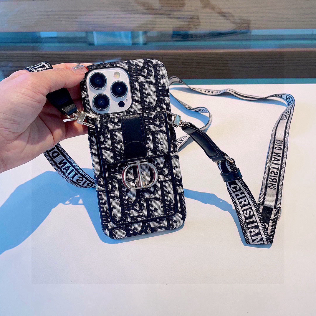 Dior Designers Phone Case Card Bag Phone Case Embroidered Ribbon Shoulder Strap Back Cover Designer Case Luxury Mobile Shel For Iphone:13 14 15 16 17 Iphone 13 14 15 16 17 Pro Iphone 13 14 15 16 17 Pro Max