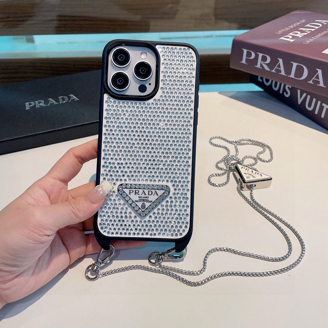 Prada Designers Phone Case All Inclusive Phone Case Pure Handmade Diamond Pasting Chain Crossbody Phone Case Back Cover Designer Case Luxury Mobile Shel For Iphone:13 14 15 16 17 Iphone 13 14 15 16 17 Pro Iphone 13 14 15 16 17 Pro Max