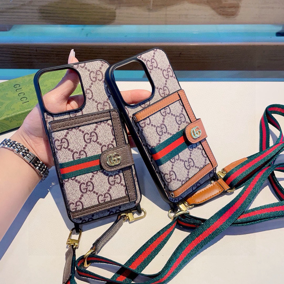 Gucci Designers Phone Case Card Bag Phone Case 2-In-1 Hanging Hole Can Be Paired With Shoulder Strap For Crossbody Back Cover Designer Case Luxury Mobile Shel For Iphone:13 14 15 16 17 Iphone 13 14 15 16 17 Pro Iphone 13 14 15 16 17 Pro Max