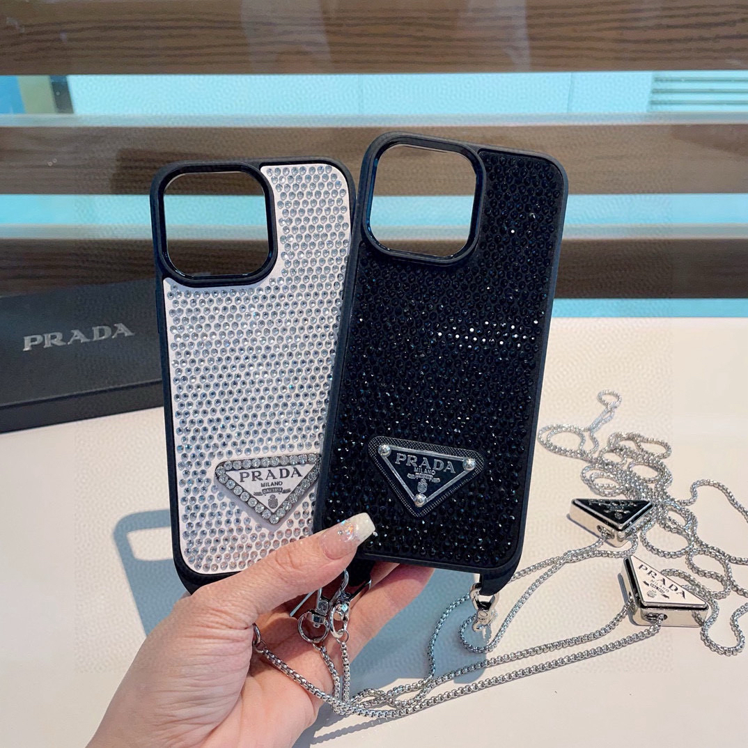 Prada Designers Phone Case All Inclusive Phone Case Pure Handmade Diamond Pasting Chain Crossbody Phone Case Back Cover Designer Case Luxury Mobile Shel For Iphone:13 14 15 16 17 Iphone 13 14 15 16 17 Pro Iphone 13 14 15 16 17 Pro Max