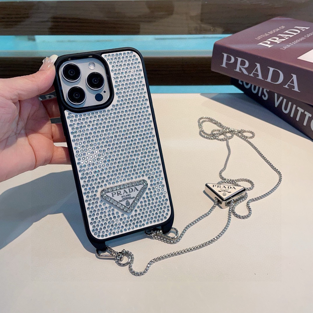 Prada Designers Phone Case All Inclusive Phone Case Pure Handmade Diamond Pasting Chain Crossbody Phone Case Back Cover Designer Case Luxury Mobile Shel For Iphone:13 14 15 16 17 Iphone 13 14 15 16 17 Pro Iphone 13 14 15 16 17 Pro Max