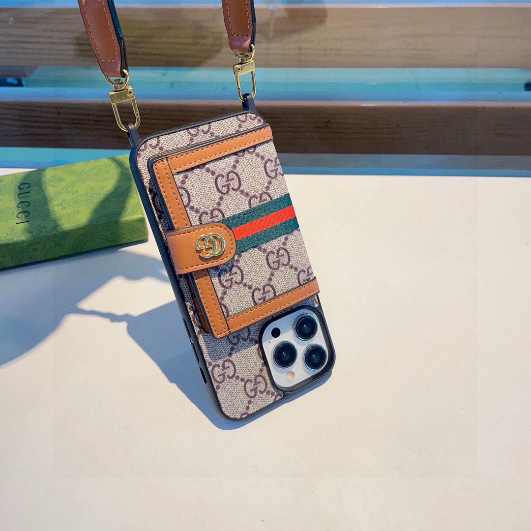 Gucci Designers Phone Case Card Bag Phone Case 2-In-1 Hanging Hole Can Be Paired With Shoulder Strap For Crossbody Back Cover Designer Case Luxury Mobile Shel For Iphone:13 14 15 16 17 Iphone 13 14 15 16 17 Pro Iphone 13 14 15 16 17 Pro Max