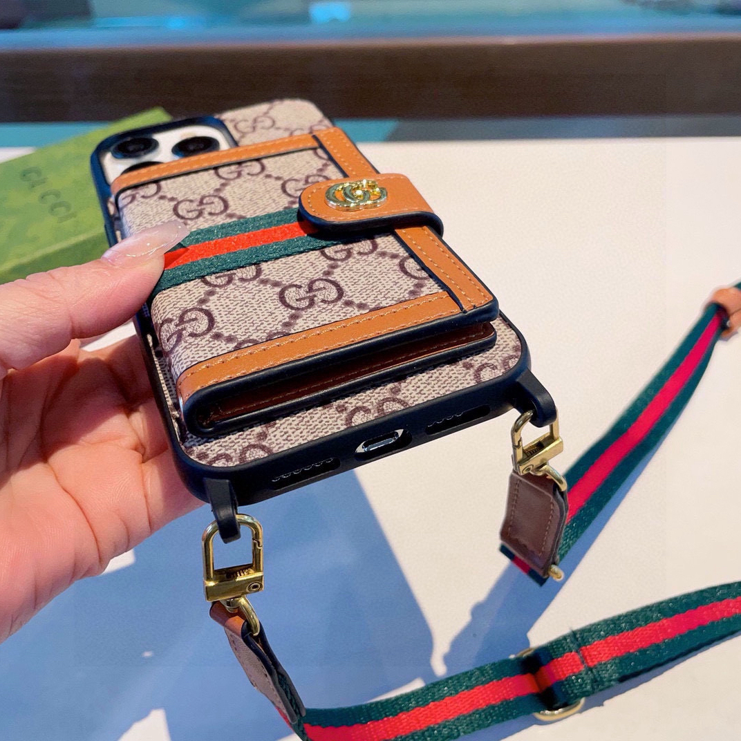 Gucci Designers Phone Case Card Bag Phone Case 2-In-1 Hanging Hole Can Be Paired With Shoulder Strap For Crossbody Back Cover Designer Case Luxury Mobile Shel For Iphone:13 14 15 16 17 Iphone 13 14 15 16 17 Pro Iphone 13 14 15 16 17 Pro Max