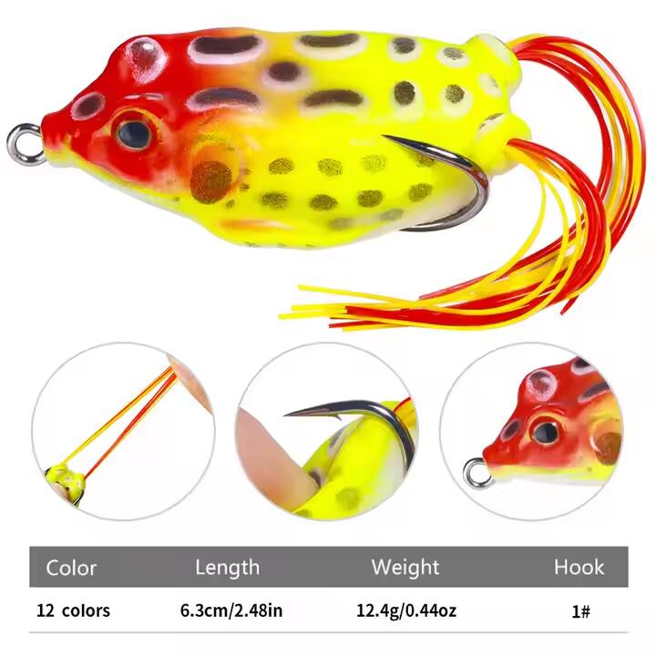 Wholesale 6.3cm 12.4g Artificial Soft Baits Topwater Frog Fishing Lures with Skirts