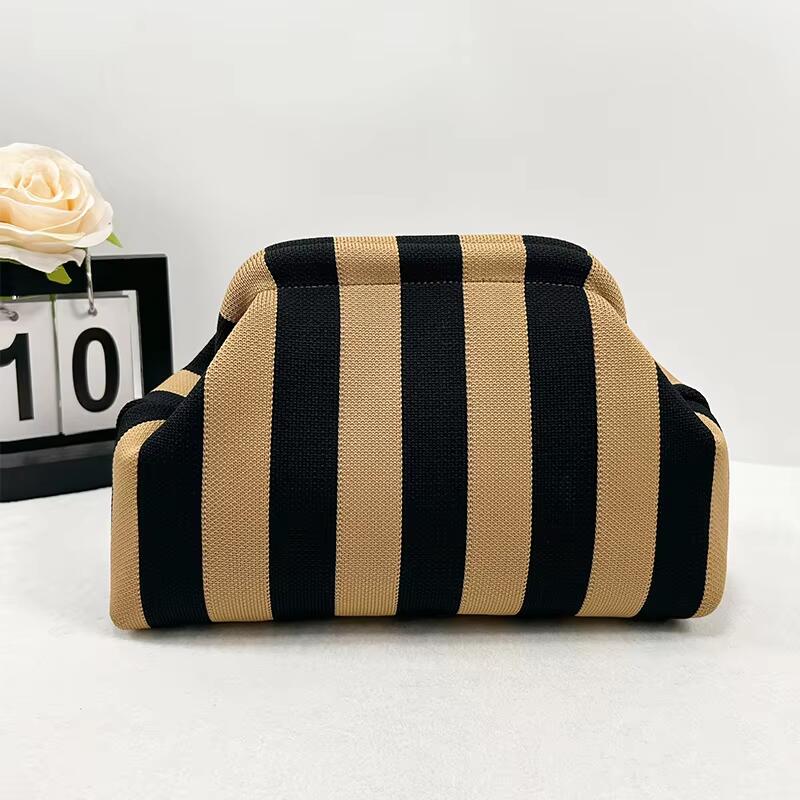 Custom Logo New Women's Striped Knit Handbag For Commuting Chic And Versatile Cloud Design Woven Cosmetic Bag