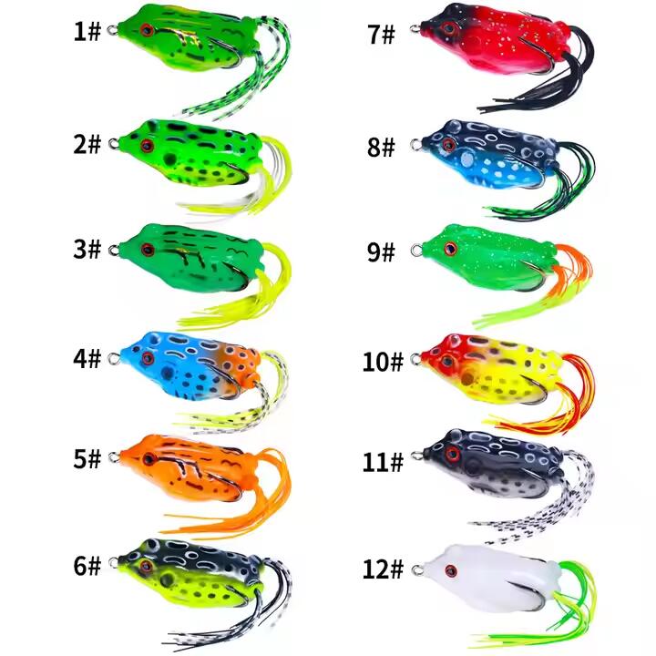 Wholesale 6.3cm 12.4g Artificial Soft Baits Topwater Frog Fishing Lures with Skirts