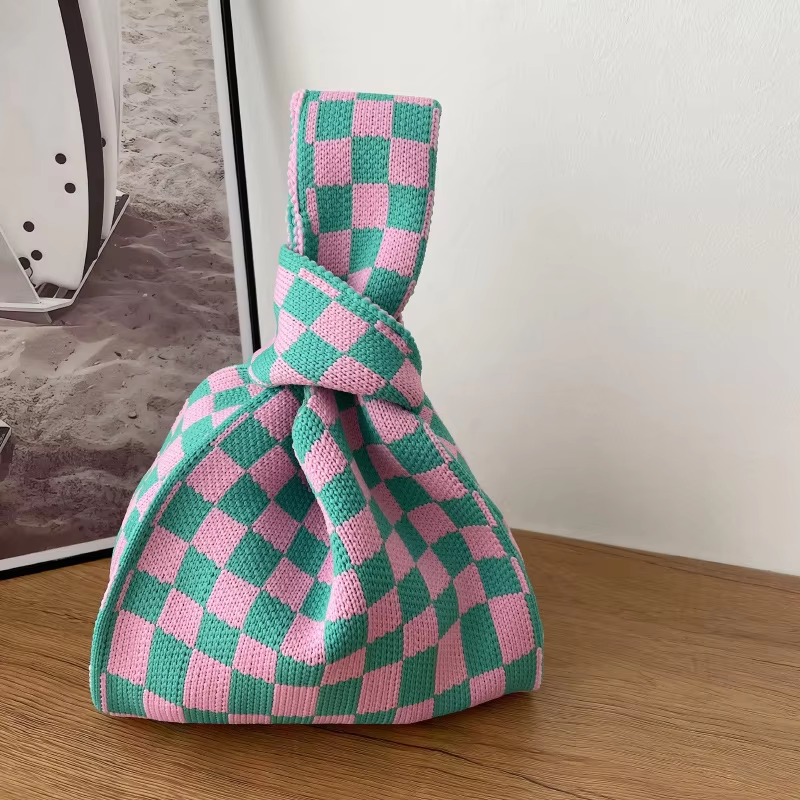 Mini Purse Custom Kids Tote Handbags Polyester Knitted Shoulder Bag Floral Beach Tote Bags for Women