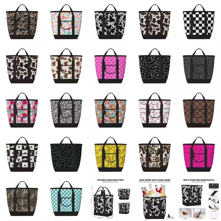 Designer Large Camping Picnic Cow Print Food Travel Shoulder Bag Portable Handbag Lunch Insulated Cooler Tote