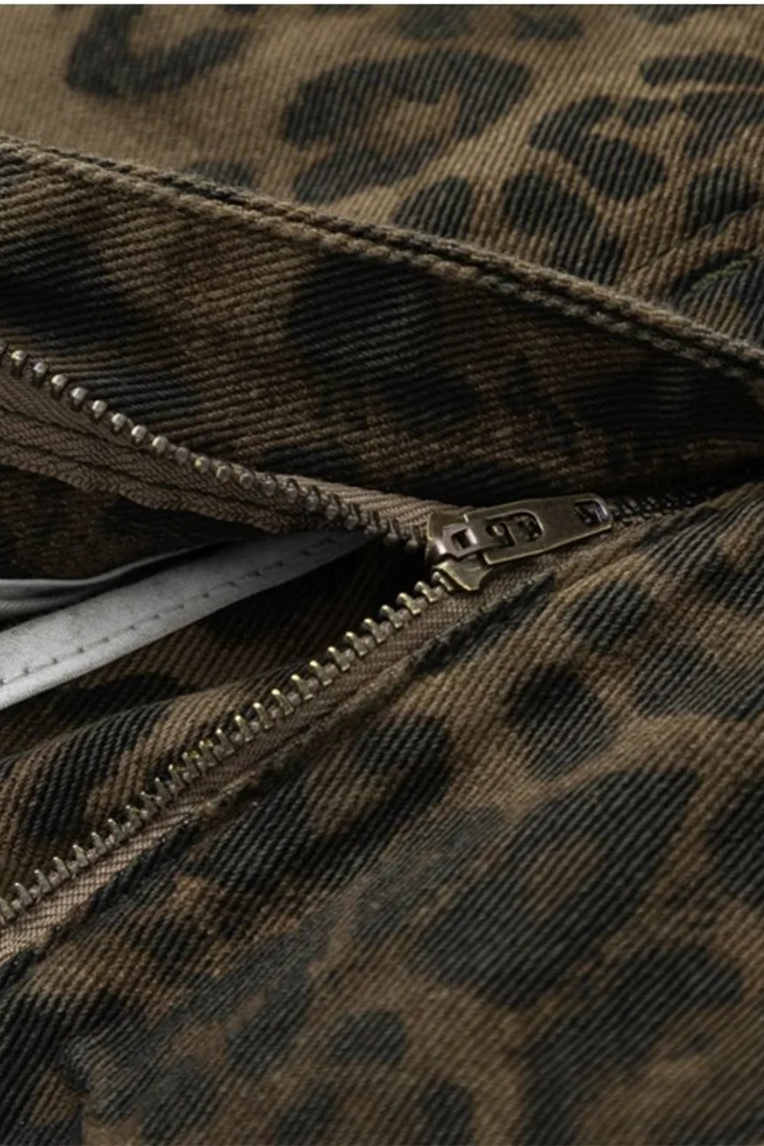 Vintage Leopard Jeans Women Denim Pants Female Oversize Casual Wide Leg Trousers Streetwear Hip Hop Clothes Loose Y2K