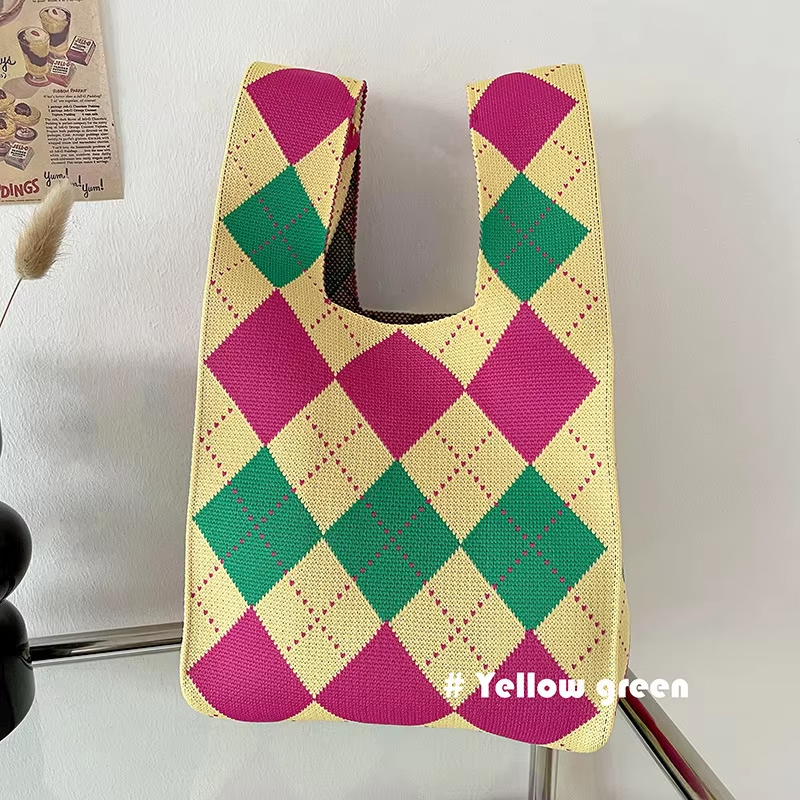 Mini Purse Custom Kids Tote Handbags Polyester Knitted Shoulder Bag Floral Beach Tote Bags for Women