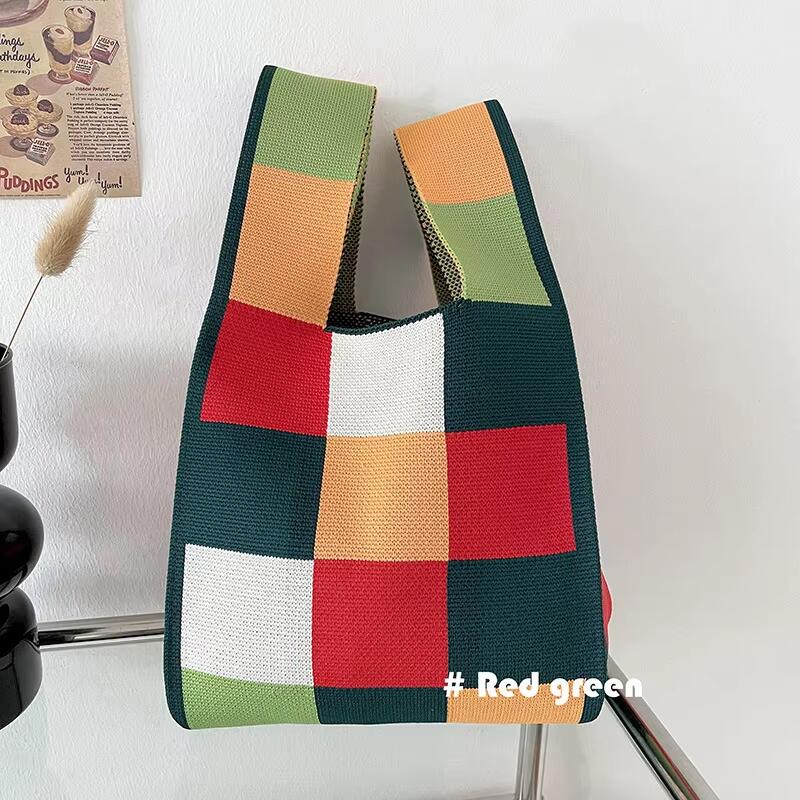 Mini Purse Custom Kids Tote Handbags Polyester Knitted Shoulder Bag Floral Beach Tote Bags for Women