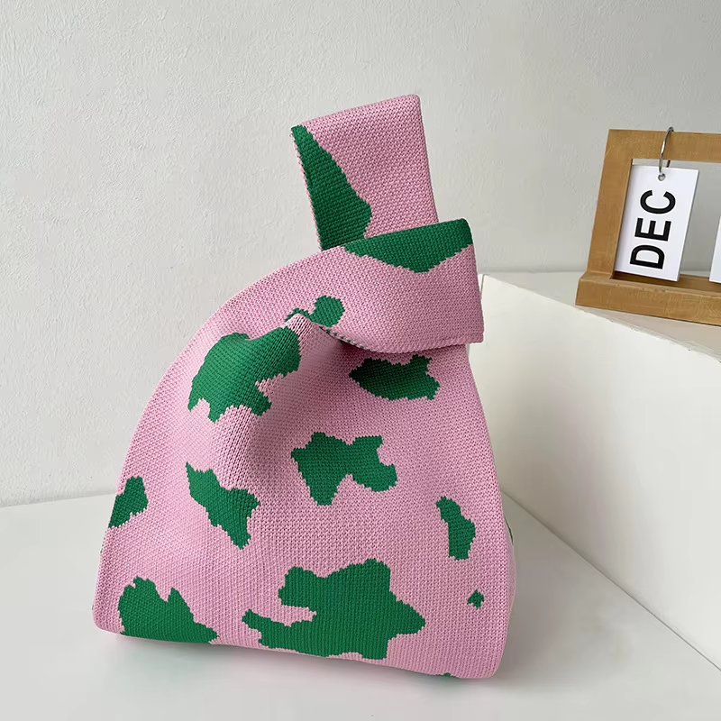 Mini Purse Custom Kids Tote Handbags Polyester Knitted Shoulder Bag Floral Beach Tote Bags for Women