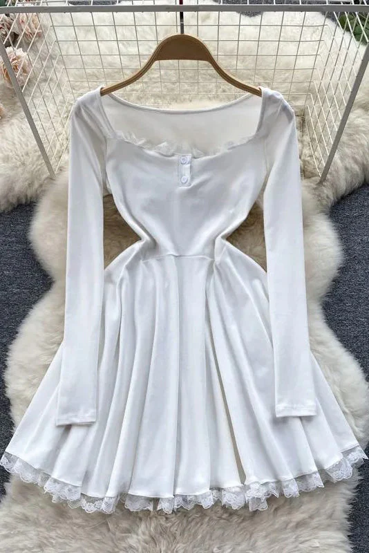 Romantic Princess Lace Patchwork Women Dress High Waist Short Party Dress