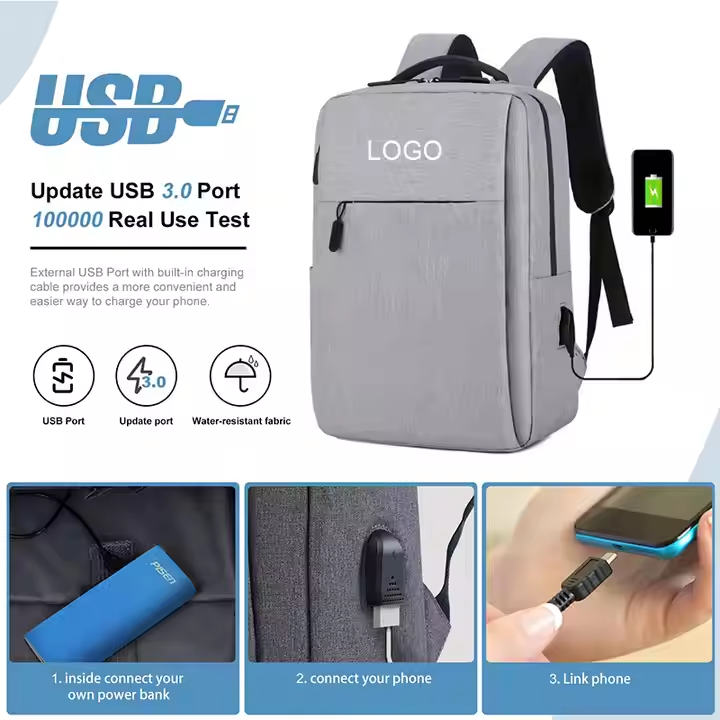 Logo Custom Multifunctional Simple Business Style Travel Bag Waterproof Oxford Leisure Computer Laptop Backpack Bag With USB