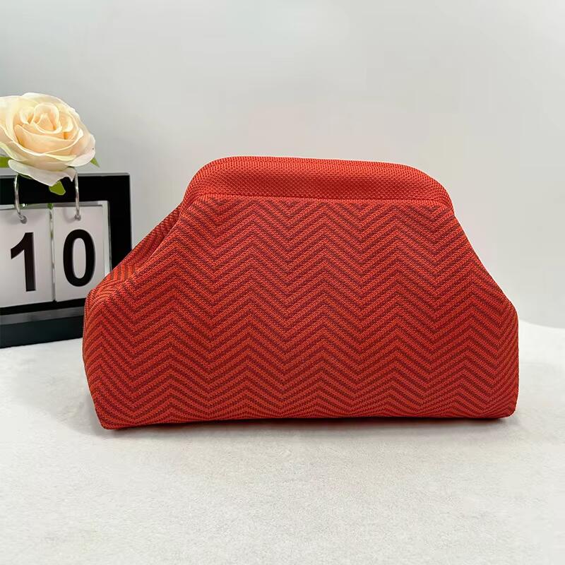 Custom Logo New Women's Striped Knit Handbag For Commuting Chic And Versatile Cloud Design Woven Cosmetic Bag