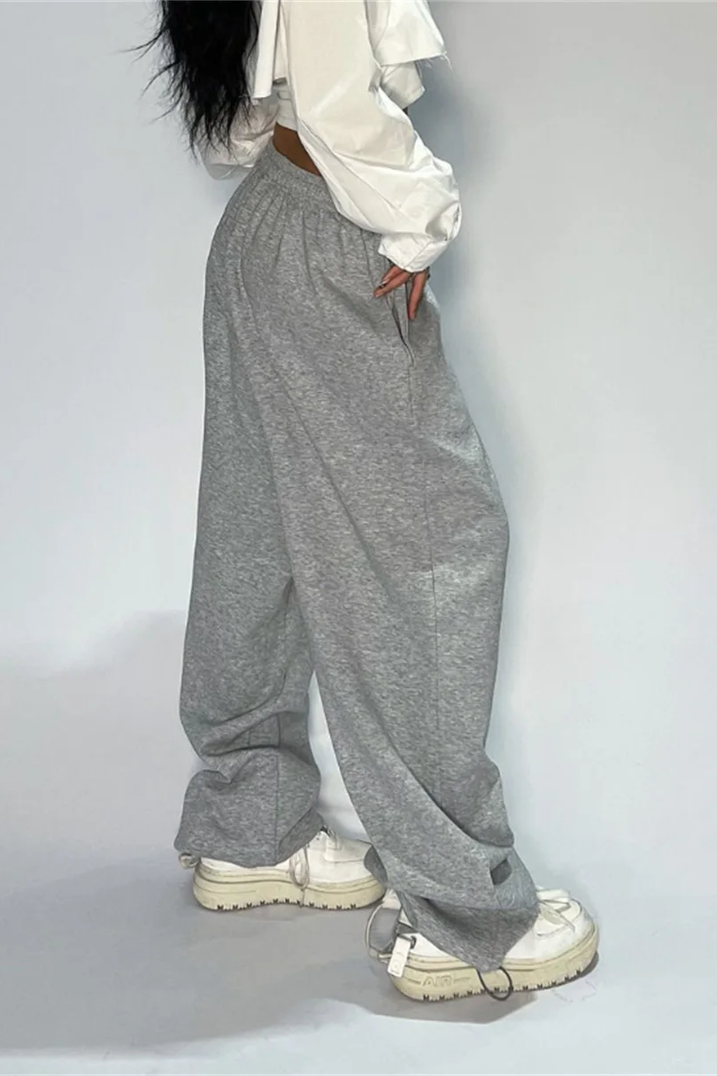 Casual Solid Sweatpants For Women High Waist Lace Up Loose Joggers Pant Classic Baggy Streetwear Female Sport Dance Trouser Y2K