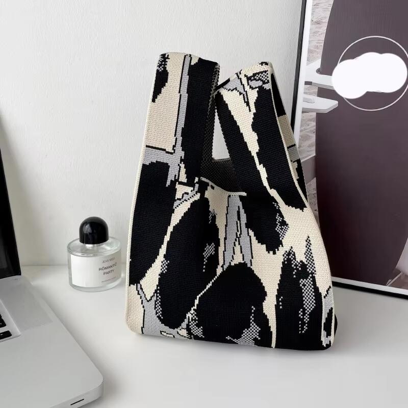 Mini Purse Custom Kids Tote Handbags Polyester Knitted Shoulder Bag Floral Beach Tote Bags for Women
