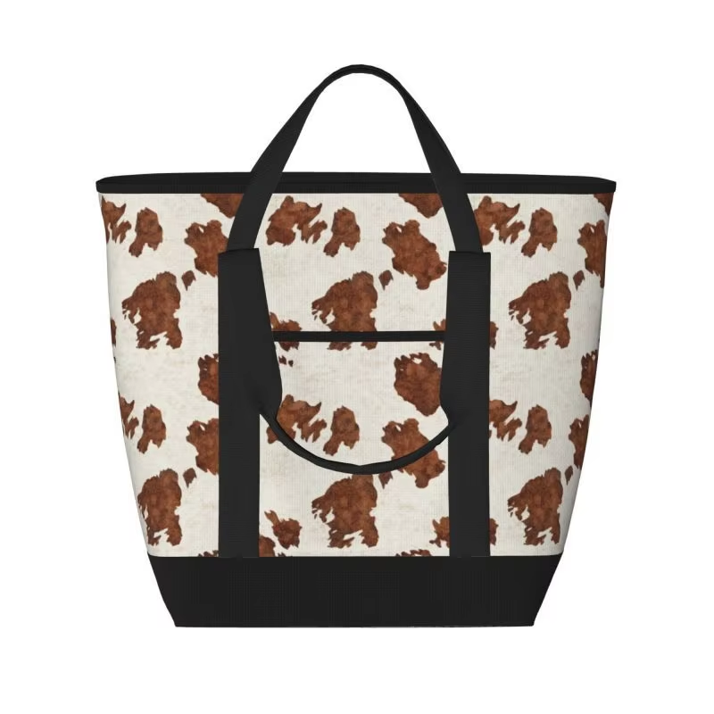Designer Large Camping Picnic Cow Print Food Travel Shoulder Bag Portable Handbag Lunch Insulated Cooler Tote
