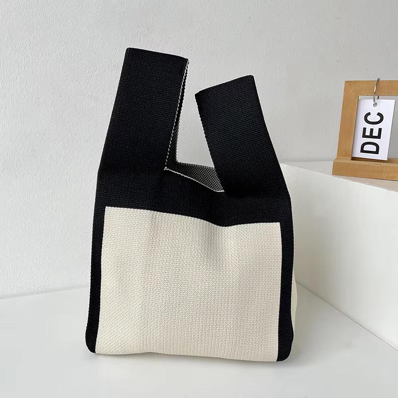 Mini Purse Custom Kids Tote Handbags Polyester Knitted Shoulder Bag Floral Beach Tote Bags for Women