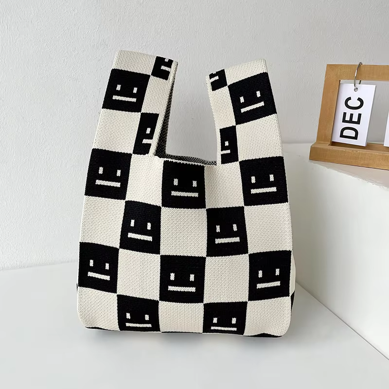 Mini Purse Custom Kids Tote Handbags Polyester Knitted Shoulder Bag Floral Beach Tote Bags for Women