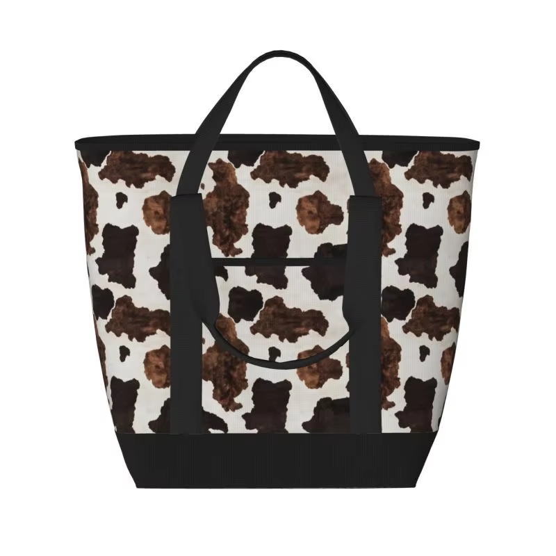 Designer Large Camping Picnic Cow Print Food Travel Shoulder Bag Portable Handbag Lunch Insulated Cooler Tote
