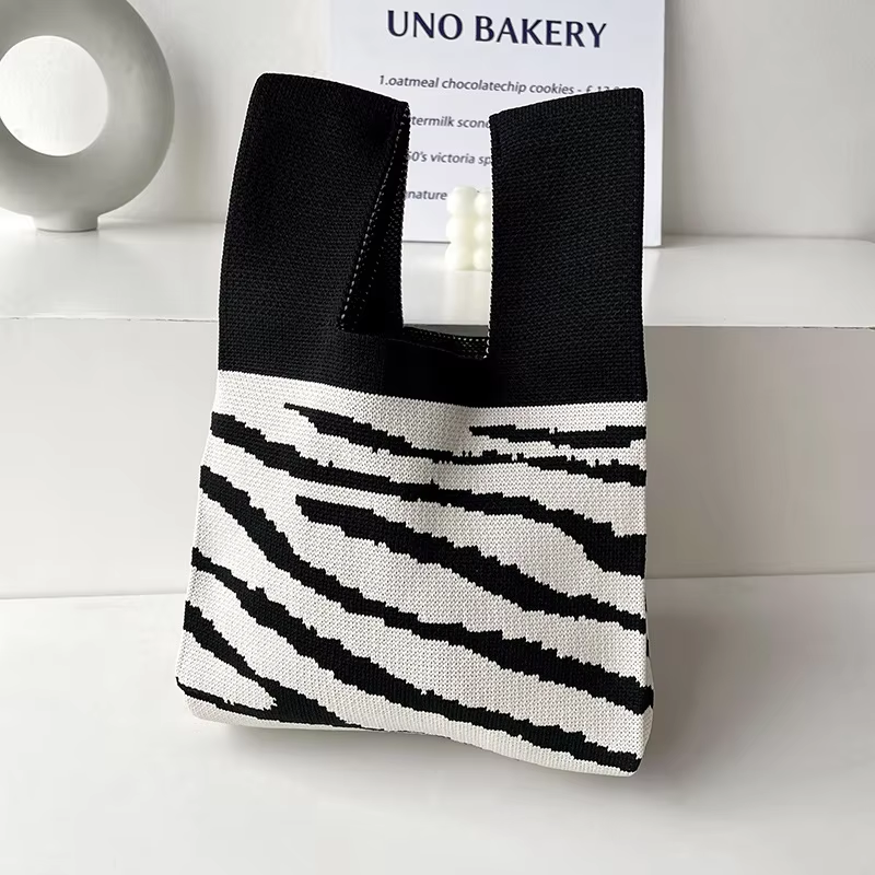 Mini Purse Custom Kids Tote Handbags Polyester Knitted Shoulder Bag Floral Beach Tote Bags for Women