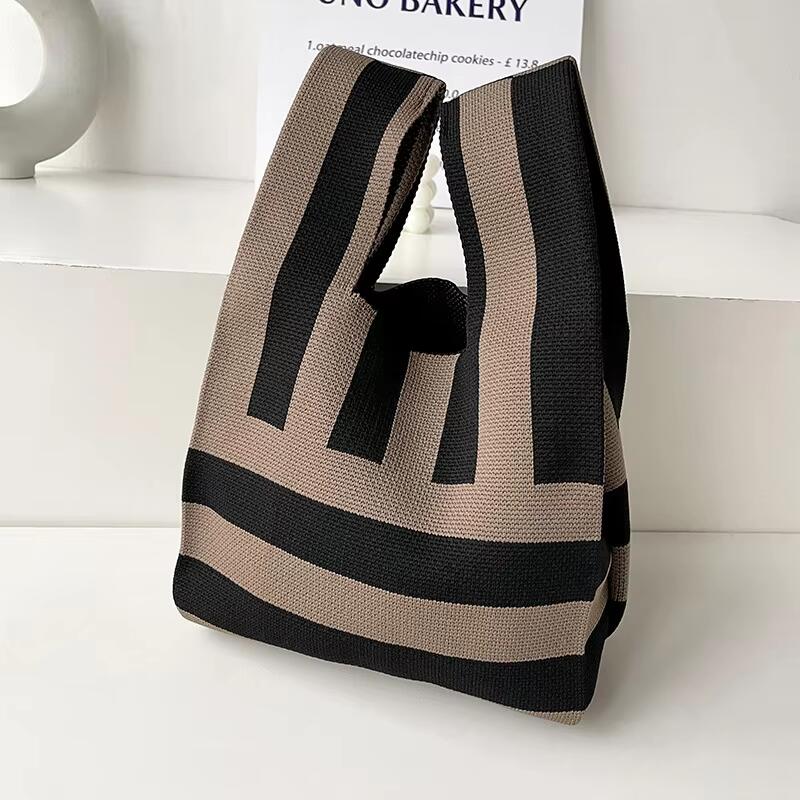 Mini Purse Custom Kids Tote Handbags Polyester Knitted Shoulder Bag Floral Beach Tote Bags for Women