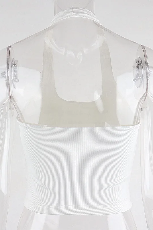 Sexy Halter Backless Tank Tops For Women Streetwear Sleeveless Ribbed Knit Vest Top Cropped Feminino