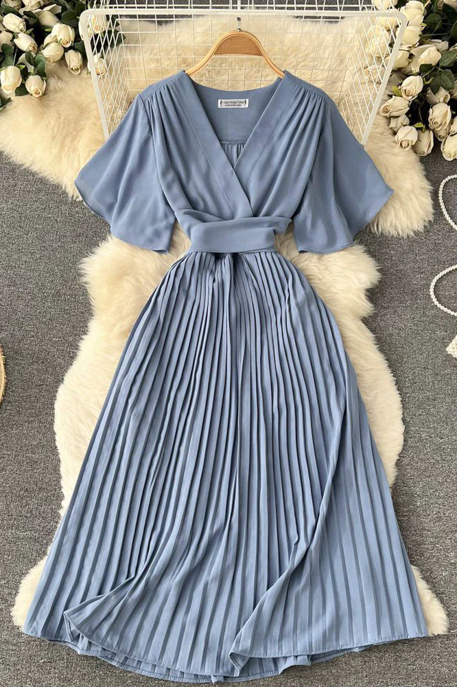 Fashion Women V-Neck Ruffle Maxi Dress