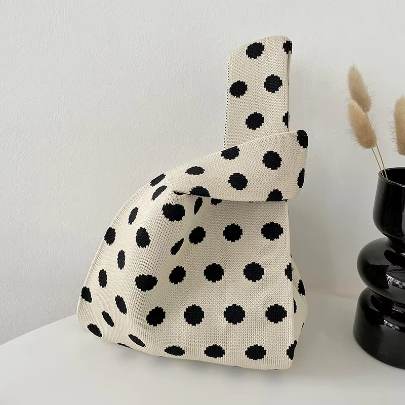 Mini Purse Custom Kids Tote Handbags Polyester Knitted Shoulder Bag Floral Beach Tote Bags for Women